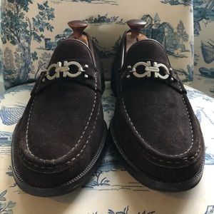 Ferragamo Dark Brown Suede Size 12 Loafers